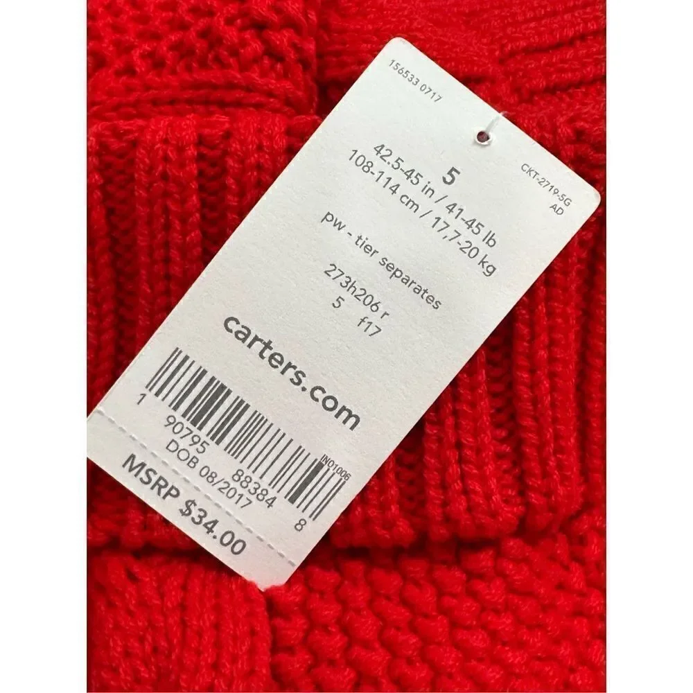 Carter’s girls NWOT size 5 red sweater poncho